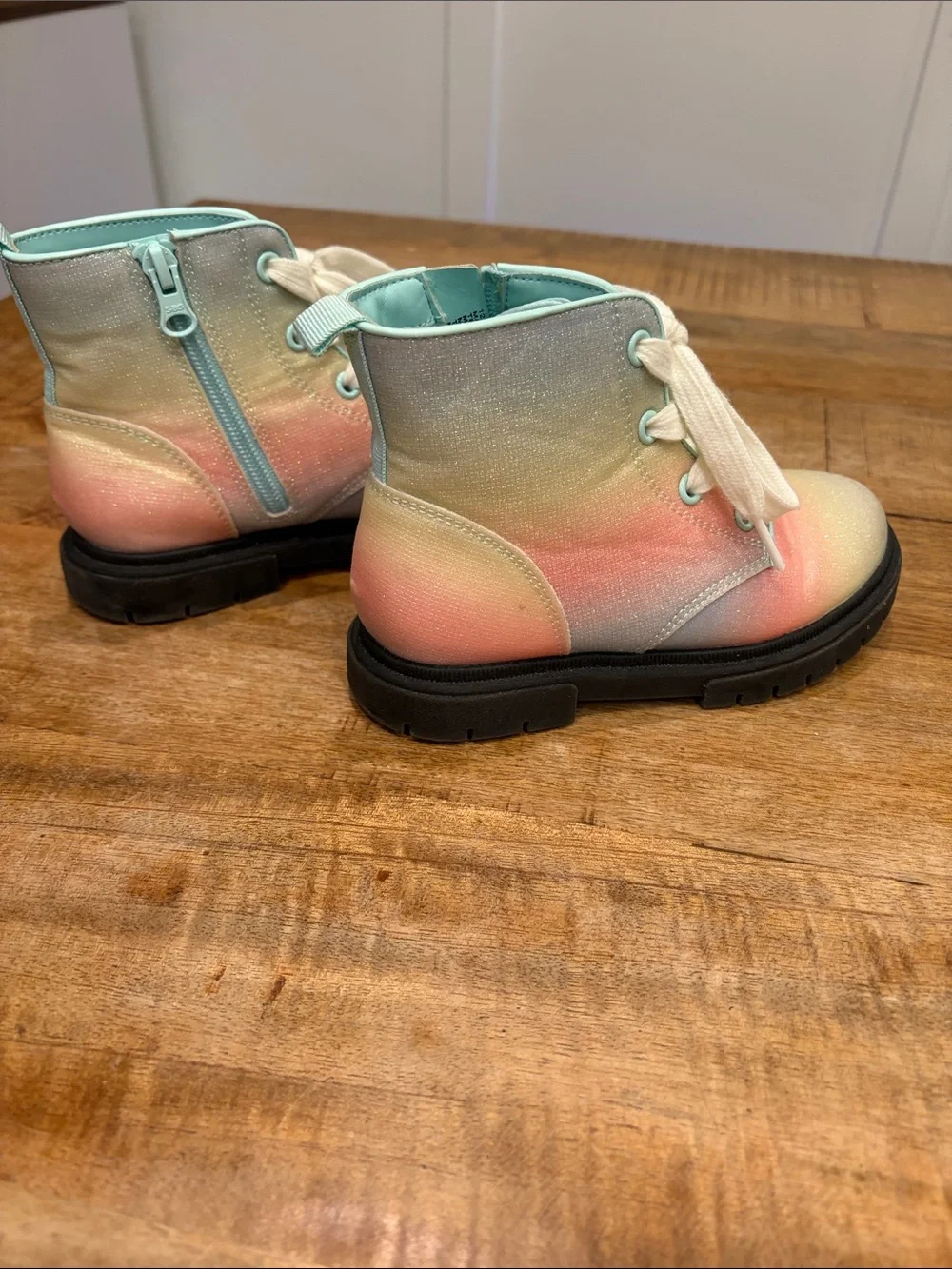 Cat & Jack Kids Ombre Pink Mint Glitter Lace-Up Boots